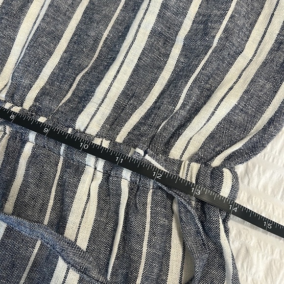 Old Navy Linen Dress Size SP Blue and White Color cinched waist striped - Picture 3 of 7